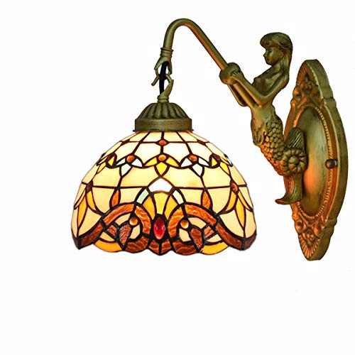 GAUUA Applique da Parete in Stile Tiffany, Lampade da Comodino Decorative Vintage con Sirena Barocca Gialla da 8 Pollici per Montaggio A Parete in Vetro Colorato per Soggiorno in Camera da Letto