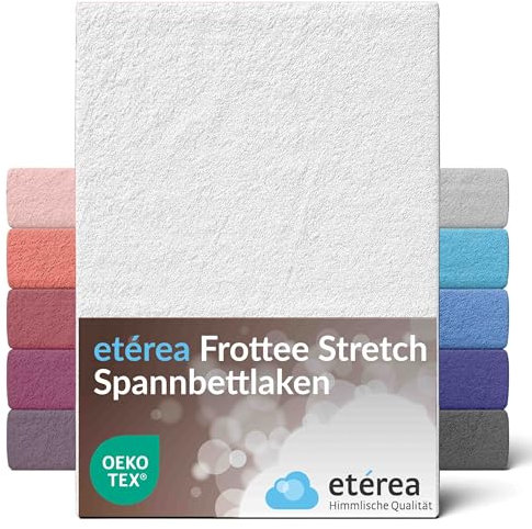 etérea Frottee Spannbettlaken 180x200-200x200 cm Weiss für 15-25 cm Steghöhe 80% Baumwolle + 20% Polyester - Oekotex Spannbetttuch Bett Bezug Matratzen - Bettlaken 180x200cm - 200x200cm White