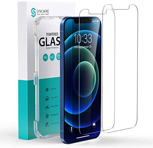 SYNCWIRE Verre Trempé pour iPhone 12, 12 Pro (6.1) Lot de 2, Film Protection écran -sans Bulles d'air -Ultra Résistant (0,33mm HD Ultra Transparent) Dureté 9H Glass