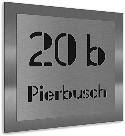Jung Edelstahl Design Hausnummer 30 x 30 cm Massives Edelstahl Hausnummernschild. Individuell z.B. mit Straßennamen personalisierbar. Extra große Hausnummer für gute Sichtbarkeit. UV beständig