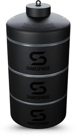 SHAKESPHERE Stackable Snack Containers - Leak-Resistant Travel Snack Container for Supplements, Protein, Nuts - 3 Twist-Lock Cups - Portable Food Storage for Gym, Office, Lunch, & School - Frosted