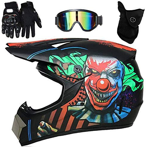 UIGJIOG Motocross Helm mit Brillen Maske Handschuhe, Herren Damen Motorrad-Helm Off-Road Downhill-Enduro-Helm-ATV-MTB-BMX Dirt Bikes Quad Motorräder Full-Face Schutz-Helm,P,XL(58~59cm)