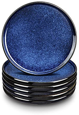 vicrays Ceramic Dinner Plates Set - Porcelain 10 Inch Flat Steak Pasta Pizza Plate Home Party Restaurant Plate Scratch Resistant Microwave Oven and Dishwasher Safe Set of 6 Blue