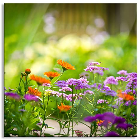 Pixxprint Glasbild, Wandbild auf Echtglas, Blumenwiese, 40x40 cm, inkl. Aufhängung und Abstandshalter