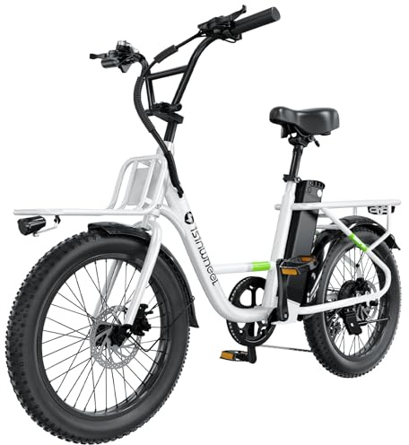 isinwheel U7 E Bike for Adults Electric Bike with Dual Cargo Rack, 48V 1000W Peak Ebikes for Adults, 7 Speed Gear, 20mph Step Thru Cruiser Electric Bicycles, 20 × 3“ Fat Tire Ebike
