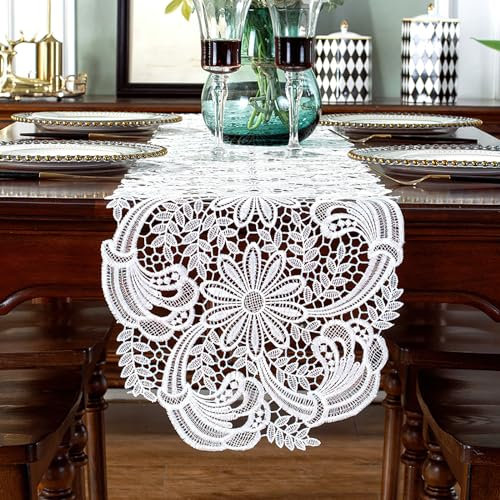 auons Tischläufer Weiße Spitze Kommode Schal Häkeln Oval Daisy Blume Tisch Doilies Elegante Tisch Tischsets für Haus Bankett Hochzeit Festival Party Tisch Dekor, 30 x 45 cm