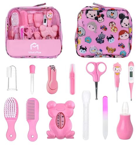 Set para cuidados de bebés. Kit de 13 piezas. Neceser bebe recien nacido. Cortauñas, lima de vidrio,cepillo, peine y accesorios bebe. Regalo bebe recien nacido niña y niño.