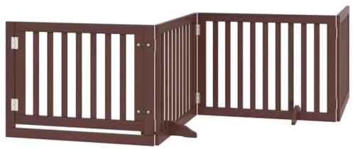 vidaXL Hundgrind med dörr vikbar 4 paneler brun 320 cm poppel, husdjursgrind, hundgrind för trappor, valpgrind för trappor, hundgrind med dörr