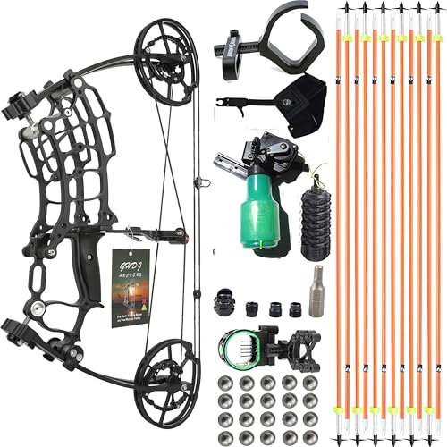 wolfman Bogenschießen Compoundbogen Set 30–70lbs Erwachsene Einstellbar 320/420 FPS Katapult Stahlkugel Dual-Use Jagdbogen CNC-bearbeitete Aluminiumlegierung Angel Bogen Pfeil Set (Schwarz, Typ E)