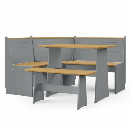 HTI living Sitzgruppe 3-teilig Marija Grau Esstisch Eck- und Sitzbank Landhausstil