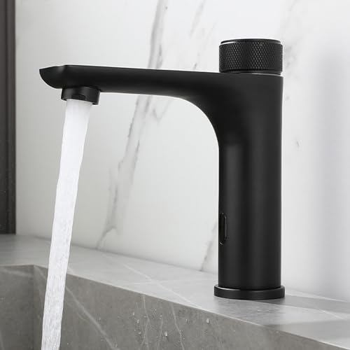 CYNEBXILG Sensor Infrared Basin Tap Single Handle Bathroom Automatic Touchless Sensor Faucet Hot and Cold Water Basin Mixer Tap Stainless Steel,Black