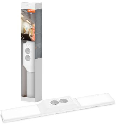 LEDVANCE Unterbauleuchte mit 2 Steckdosen und 2 USB-C-Anschlüssen, breite Flood-Strahlung (Flutlicht), 10 W, 500 lm, 3000 K, 830 warmweiß, dimmbar, weißes Set aus Kunststoff (PC), IP20