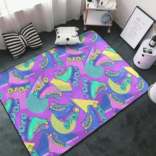 Tappeto decorativo per soggiorno, con pattini a rotelle, antiscivolo, lavabile, 7,6 x 12,7 cm, per camera da letto, interni, per camera da letto e soggiorno, 152 x 99 cm