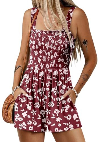 QUNERY Mono Corto Mujer de Verano 2025 Sin Mangas Peto Mujer Verano Bohemia Casual Sueltos Jumpsuit con Bolsillos Moda Playa