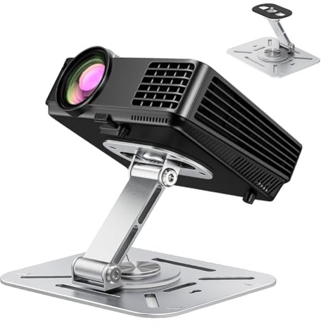 FOGARI Support de Projecteur Multifonctionnel Rotatif à 360°avec Interface à vis 1/4, Supporté Universel en Métal pour Projecteur de Bureau, Supporté de Plafond Videoprojecteur Mural (Argenté)