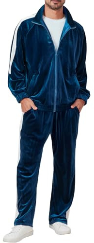 Ragelion Mens Tracksuit 2 Piece Velour Sweatsuit for Men Casual Full Zip Jogging Suit Jacket Pants Set (US, Alpha, Large, Regular, Regular, Navy Blue)