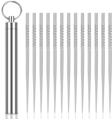 Notoke 13 Stück Tragbare Edelstahl Zahnstocher, mit Edelstahl Zahnstocherbox, Wiederverwendbare Metall Zahnstocher für Outdoor, Camping, Picknick & Reisen (Silber)​