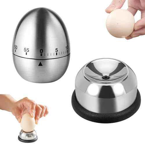 1 Stück Eieruhr und 1 Stück Eierpiekser aus Edelstahl, Eiförmige lustige Eieruhr Mechanisch und Eierpicker, Küchenzubehör für Eier