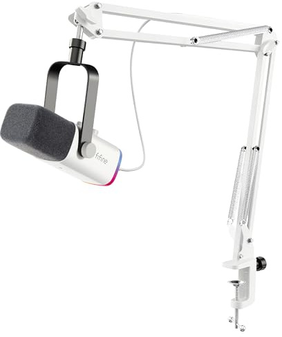 FIFINE XLR Streaming Micrófono Dinámico de Podcast, RGB Gaming Micrófono USB con Soporte Microfono per Ordenador PS4 PS5, para Podcast Estudio Podcasting Grabación - Blanco