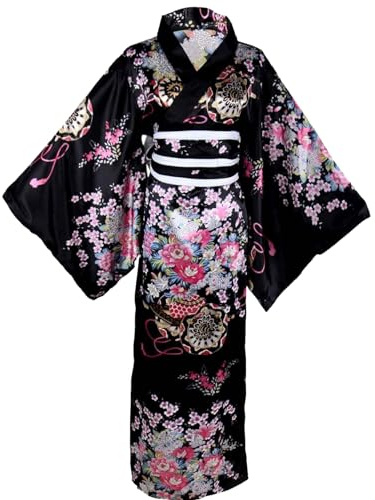 Jorzer Yukata para mujer, kimono japonés con estampado floral, sedoso, cómodo y agradable para la piel, con cinturón de kimono, batas tradicionales de flores de Kioto.