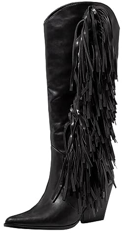 Générique Bottes Femme Talon Haut en Cuir Laqué Doux avec Fermeture Éclair Intérieure et Design Élégant Pointu pour Une Mode (Black, 37)