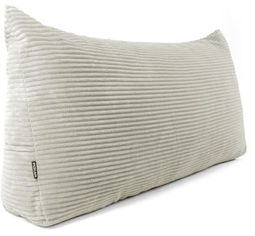 POKAR Rückenkissen | Cord Keilkissen 100x50x20 cm | Lesekissen für Bett und Sofa | Sofakissen für Rückenlehne | Groß Wandkissen Couchkissen mit Seitentaschen | Oeko Tex 100 Zertifiziert | Elfenbein