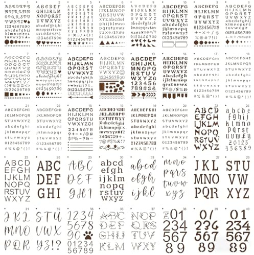 KJ-58 - Plantillas de letras mayúsculas (40 unidades, reutilizables) | Bordes de forma estable, material plástico lavable, plantillas claramente claras, plantilla de pintura, diseño textil
