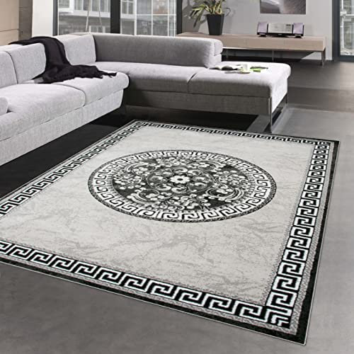 CARPETIA Orientalischer Teppich mit Bordüre & Glitzergarn | Oeko-TEX | Creme grau 160x220 cm