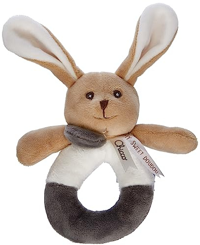 Chicco My Sweet Dou Dou Sonajero Conejito - Sonajero Bebés Tejido Suave de Peluche, Sonido en Interior, Conejo Peluche Recién Nacidos, Beige, Juguetes para bebés de 0 Meses