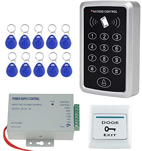 NN99 Lettore di schede tastiera RFID con sistema di alimentazione + pulsante di uscita della porta + 10 chiavi da 125 KHz No Electric Locks