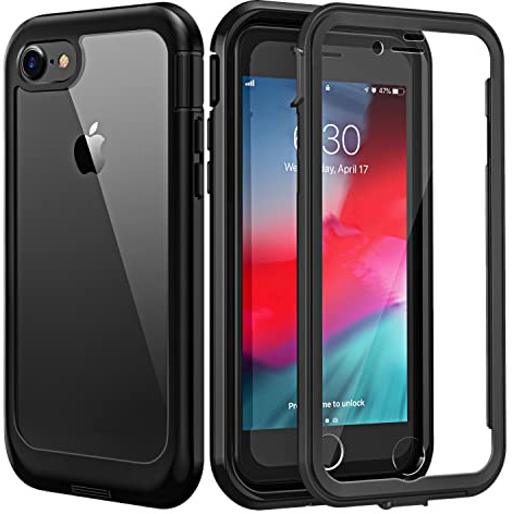 seacosmo Cover per iPhone SE 3/2 (2022/2020) / iPhone 7/8, Custodia Rugged Antiurto 360 Gradi con Protezione Schermo Integrata, Case Doppia Faccia Full Fronte Retro per Cellulare - Nero