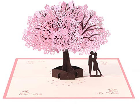 Vicloon 3D Karte, Weihnachten Hochzeitskarte, Pop Up 3D Karte Grußkarte mit Umschlag, Rosa Kirschblüte Valentinstag Karte, für Hochzeitstag, Hochzeitsgeschenk, Graduierung Karte, Hochzeitseinladung