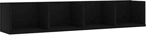 vidaXL CD Wall Shelf, Large Storage Rack for CDs & DVDs, Wall-Mounted Black Engineered Wood Organizer for Living Room, Bedroom, and Office