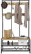 ACAZA 3-in-1 Garderobenständer mit Bank & Schuhregal – Flurmöbel aus Metall und Holz – Kleiderständer mit Sitzbank – 100 x 40 x 186cm - Eiche Hell