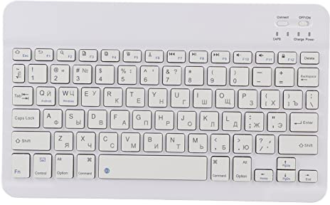 ASHATA Bluetooth-tangentbord surfplatta, 10 tum ultratunn trådlöst tangentbord, bärbart ryskt tangentbord för Android/OS X/Windows, vitt