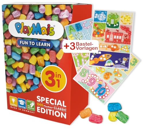 Playmais - Fun to Learn 3in1 -für Kinder ab 3 Jahren I Motorik-Spielzeug mit mehr als 1000 Stück, Vorlagen & Anleitung I Natürliches Spielzeug I Fördert Kreativität & Feinmotorik