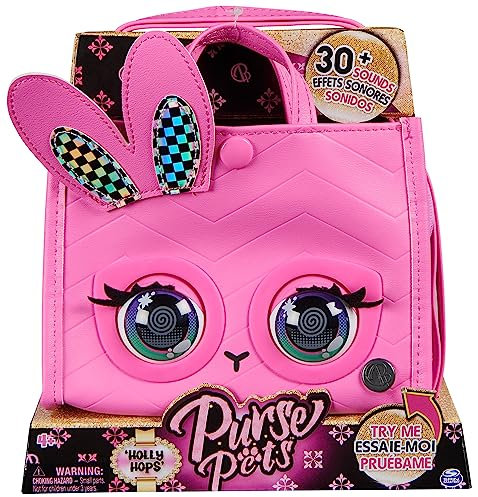 PURSE PETS - BOLSO NIÑA MASCOTA INTERACTIVA - HOLLY HOPS BUNNY - Bolso Interactivo Niña Cachorro con más de 30 Sonidos y Reacciones - 6066782 - Juguetes Niña 4 Años +