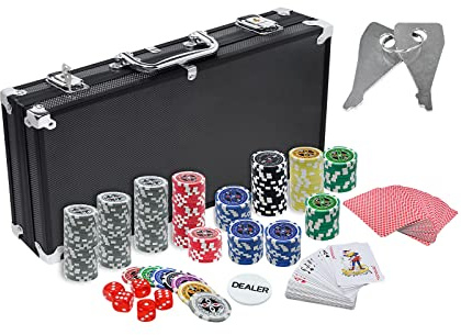 YARDIN Maletín de póquer de 500 fichas de póquer, incluye 5 cubos, 3 botones de distribuidor, 2 cubiertas de póquer, 2 llaves, 1 maletín de póquer de aluminio, fiesta, juego (negro)