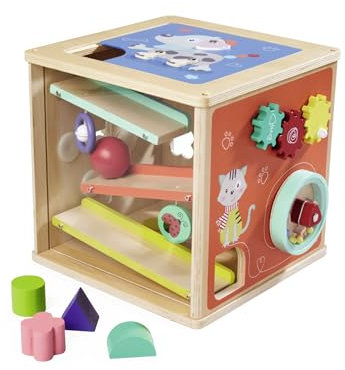 Eichhorn - großes Spielecenter mit Kugelbahn inkl. Dreh- und Steckfunktion, 15-TLG, 24x24x24 cm, 100% FSC Zertifiziertes Lindensperrholz, ab 1 Jahr