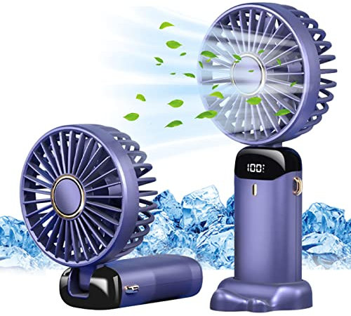 Jsdoin Handventilator, Tragbarer Mini Ventilator, Wiederaufladbar, Kleiner Taschenventilator Mit 5 Geschwindigkeitsstufen, Faltbarer USB-Ventilator für Büro, Outdoor (Violett)