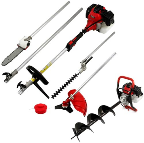 T-Mech - Tagliaerba Decespugliatore Elettrico Multifunzione 5in1 52cc per Giardinaggio & Trivella 3HP con 3 Punte Intercambiabili Incluso Kit di Sicurezza