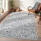 TOPICK Teppich Wohnzimmer 180x270 Blau Vintage Faltbar Dünner Waschbar Blumendruck rutschfest Leicht Teppiche Schlafzimmer