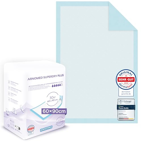 ARNOMED Krankenunterlagen 60x90cm, 180x saugstarke Inkontinenzunterlagen Einweg, Wickelunterlage für Babys, 5-lagige Zellstoff Unterlagen fürs Bett bei zB. Inkontinenz, Wickelunterlage Einweggebrauch