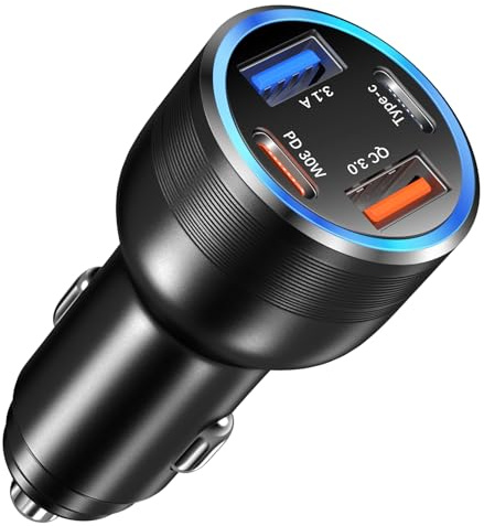 65W USB C Car Charger, Bangfun 4 Port Cigarette Lighter Adapter QC/PD 30W Fast Charging Dual 12V USB Car Phone Charger Power Adapter Plug for iPhone 16 15 14 13 12 iPad Pro,Samung S24(Black)
