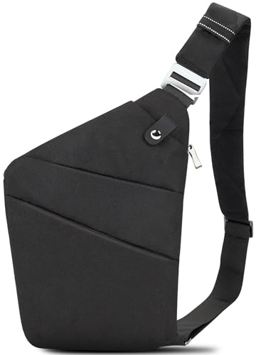 Muiyukka Bolsa Pecho Hombre Mujer, Práctica Multiusos Mochila Bandolera, Antirrobo Sling Crossbody Bag, Mochila Cruzada Bolsa de Viaje para Deportes al Aire, Negro