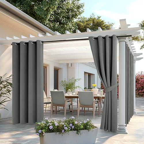 MIULEE Outdoor Vorhang 2 Stücke Outdoorvorhänge Wetterfest mit Ösen, Blickdicht Sonnenschutz Wasserdicht Outdoor Außen Gardine für Garten Terrasse Pavillon Veranda Balkon B 132 x H 275 cm Grau