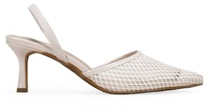 BOSANOVA Scarpe con tacco da donna in rete a rete con punta sottile e tacco Kitten da 6,5 cm. Chiusura posteriore con elastico. Scarpe da donna, beige, 38 EU
