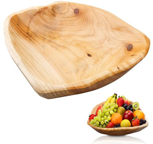 LEKEFETO Obstschale aus Natur Holz: Unregelmäßige Kreative Holzschale, Salatschüssel aus Holz, Handgefertigte Natürliche Holzschale, für Obst, Salate, Süßigkeiten und Snacks, 25-29cm cm