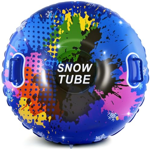 Tube à Neige Gonflable Tube de Luge à Neige, Luge Gonflable Robuste avec Poignées pour Enfants et Adultes, Résistant à l'usure et au Gel, Anneau de Ski pour Sports d'hiver Extérieur