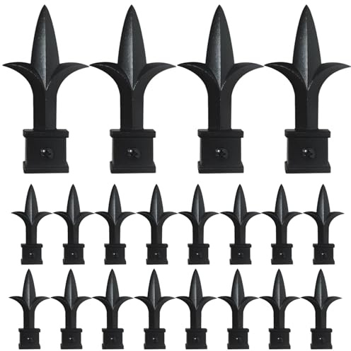 20 Pack Aluminum Majestic Fence Spear Finials – 3/4 Square Picket, Decorative Railing Topper Caps for Wrought Iron Fence, Durable Rust-Resistant Ornamental Post Cap, Textured Black